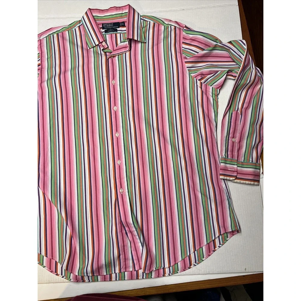 Polo By Ralph Lauren Curham Classic Fit Striped Button Up Shirt Men's XL Vintage